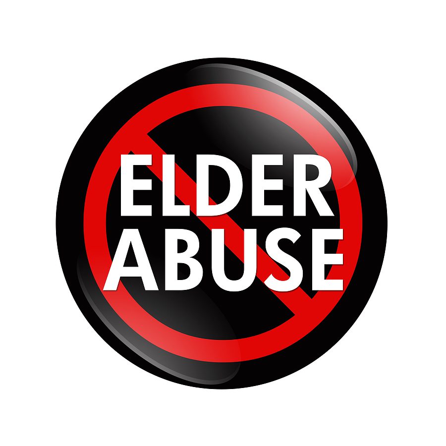 A black and red button with words Elder Abuse isolated on a white background No Elder Abuse button